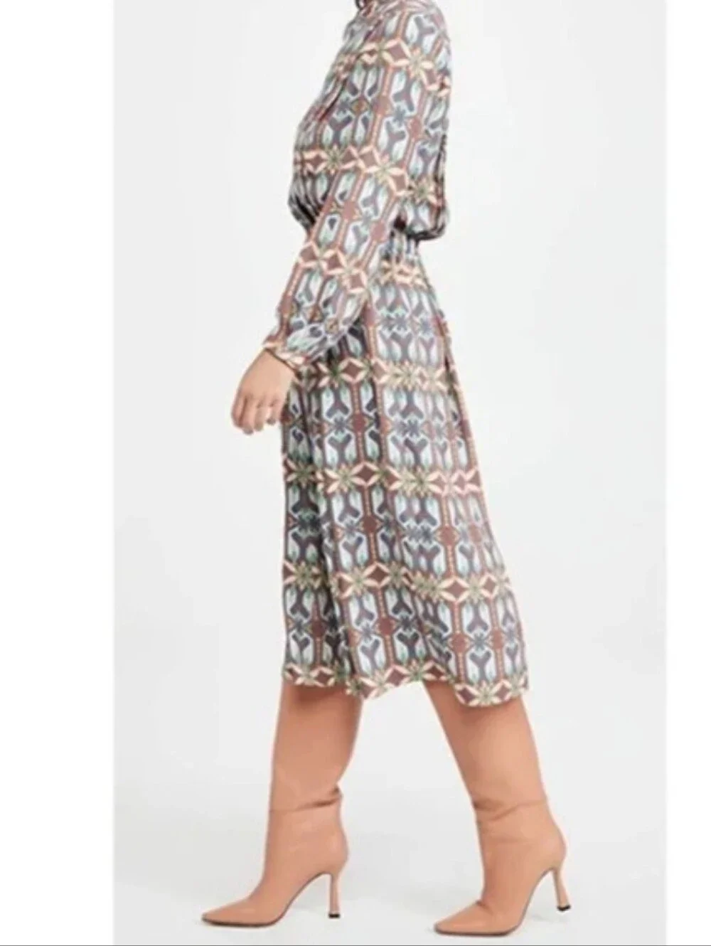 Tory Burch Garden Maze Geometric Print Pleated Shirt Dress